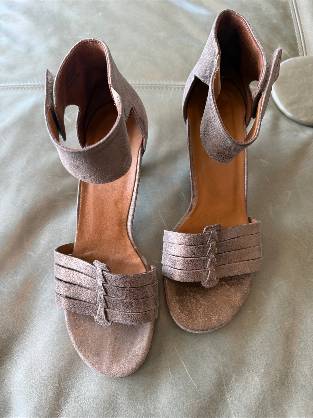 Paul Green Taupe Suede Strappy Ankle-Cuff Heels